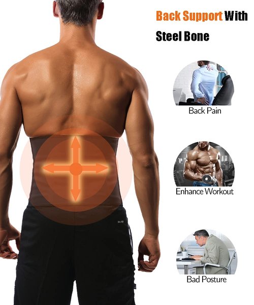 GainKee Latex Men Waist Trainer Corsets With Steel Bone Sweat Sauna Suit For Fitness (Medium)