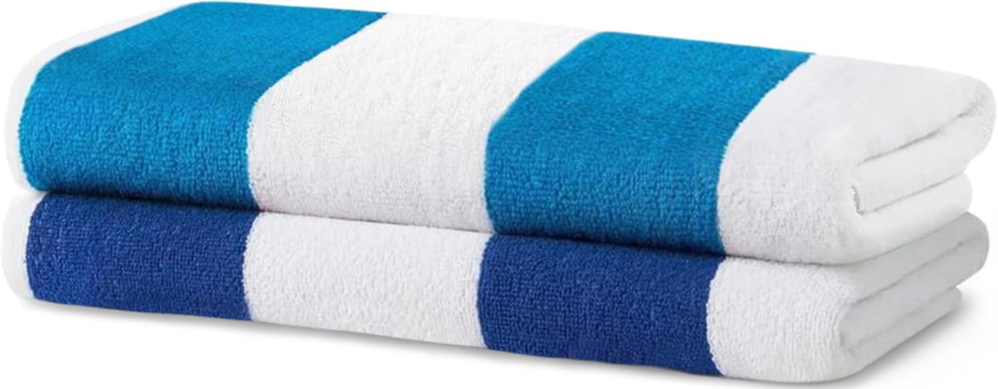 Kaufman - Large Beach Towels | 30" x 60" Terry Cabana Striped | Absorbent, Quick-Drying | 100% Cotton Thick Beach Towels (Blue & Turquoise) (2-Pack)