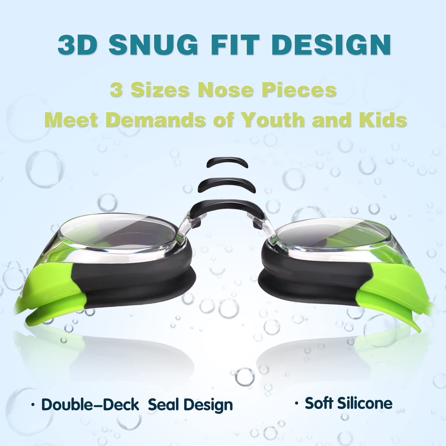 Keary Kids Swim Goggles for Toddler Children Girls Boys Youth, Anti-Fog Waterproof UV Protection Crystal Clear Vision Flat Lens Water Pool Goggles with 3 Nose Pieces