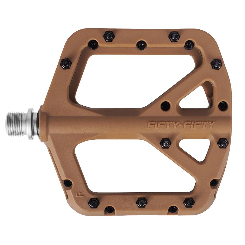 Non-Slip MTB Pedals - Nylon Composite Flat with 9 Pins per Side, 0.7in Thick (Gum Variation)