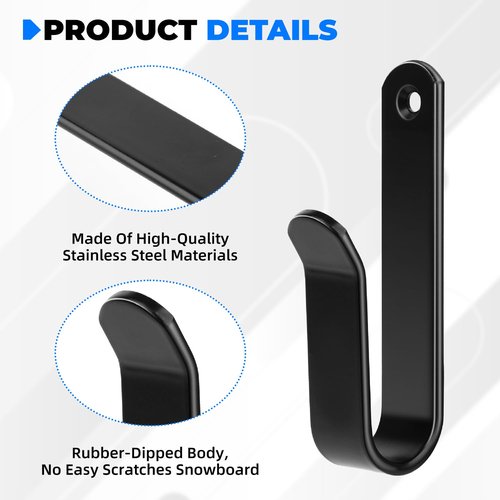 Pokuta 4pcs Snowboard Wall Mount Clips, Horizontal Snowboard Rack Wall Mount with Screws, Black Skateboard Wall Mount for Room Garage
