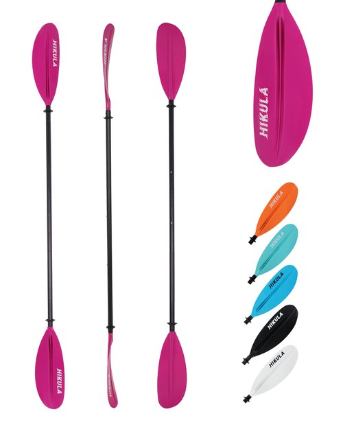 HIKULA Kayak Paddles Aluminum Shaft Paddle with Nylon Blades, Floating Adjustable Kayaking Oars, 3 Piece, 220-240cm/86-94 Inches,Black/Rose/Teal