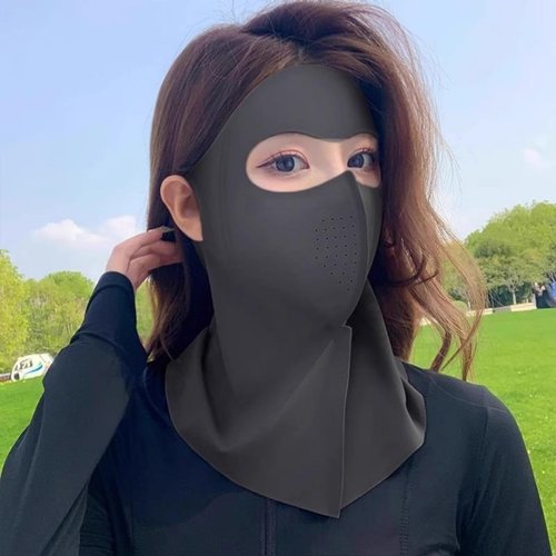 ZUKTCR Full face Sunscreen mask Side Bone Seamless Mask Head-Mounted Portable Outdoor Female Windproof (Black)