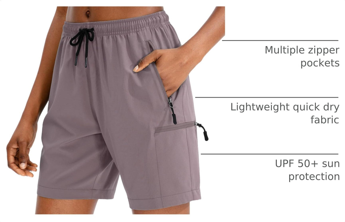 SANTINY Women's 5''/ 7''/9'' Hiking Cargo Shorts Quick Dry Lightweight Summer Shorts for Women Athletic Golf Zipper Pockets(Dusty Purple_L)