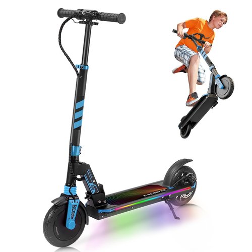 Aolorozo E200 Electric Scooter for Kids Ages 6-12 & Teens,180w Motor,12 MPH 12-Mile Range,Foldable Commuter Scooter with 8" All-Terrain Tires,220 lbs Capacity,LED Colorful Lights & Adjustable Height