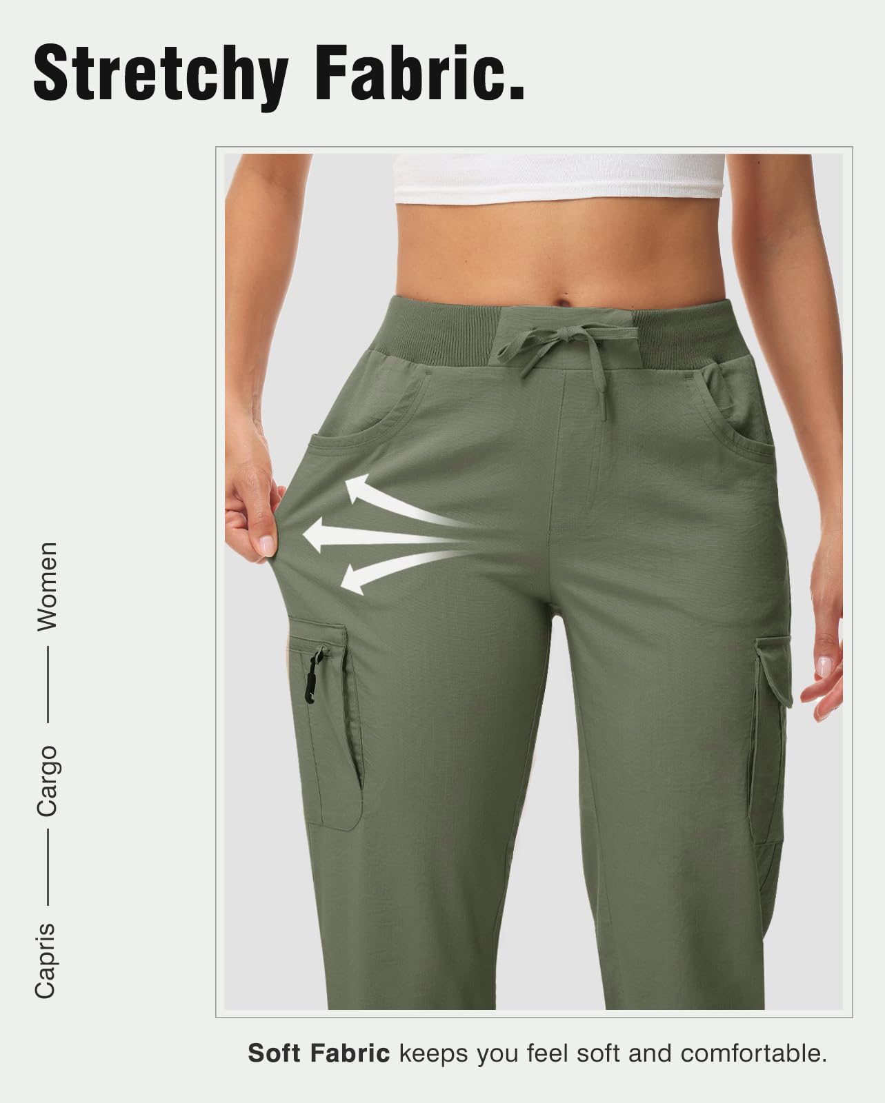 TBMPOY Womens Cargo Capris with Pockets Lightweight Hiking Capris Pants Quick Dry Casual Cropped Pants Summer Trip Cotton Army Green L
