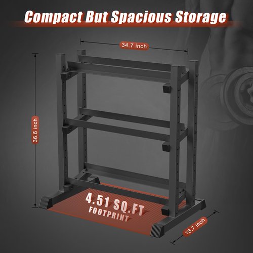 3-Tier Dumbbell Rack Stand Only, 1100LB Capacity Adjustable Weight Rack for Home Gym, Heavy-Duty Weight Stand for Dumbbells & Kettlebells(Rack Only)