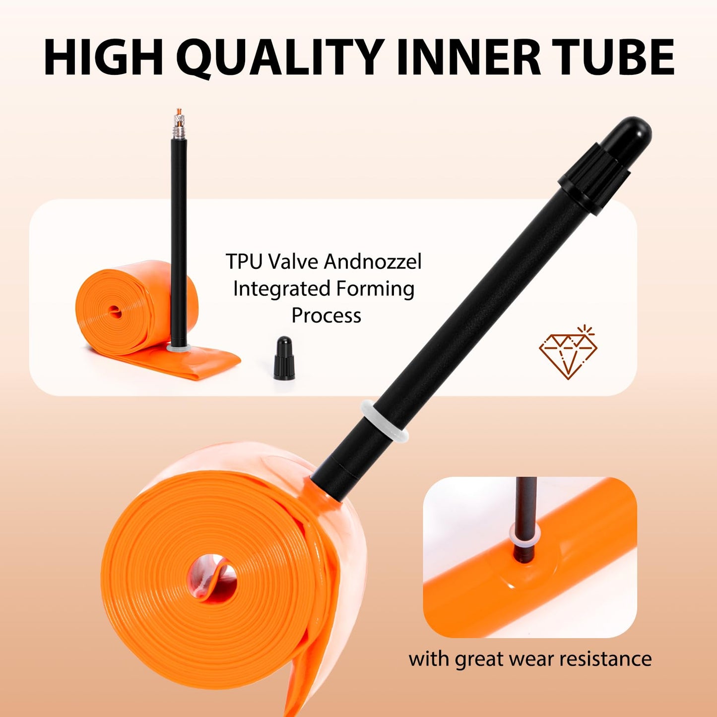 2-Pack TPU 700C×18-32C Bike Inner Tube, Ultralight (ALLRoad & Gravel) Bike Tube with 65mm Presta Valves for Road Bike (Include Bike Tube Patch Repair Kit) Orange