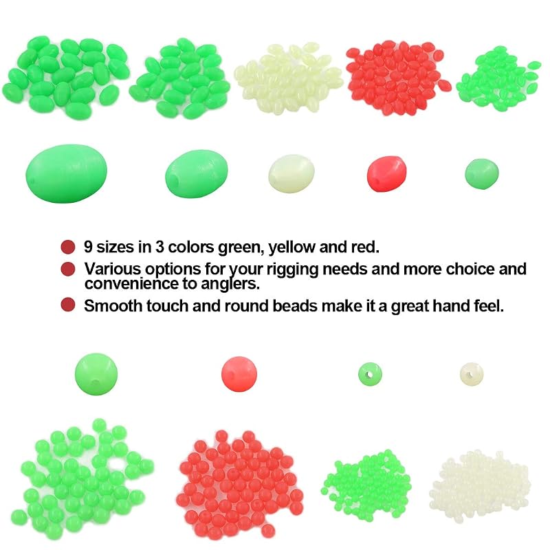 Glow Beads Fishing Kit 1050 Pcs 9 Sizes Luminous Soft Plastic Beads for Night Fishing