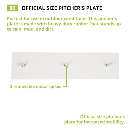 Champion Sports Official Size Pitcher's Plate with Metal Spikes, White, 24" x 6" x 1" (80)