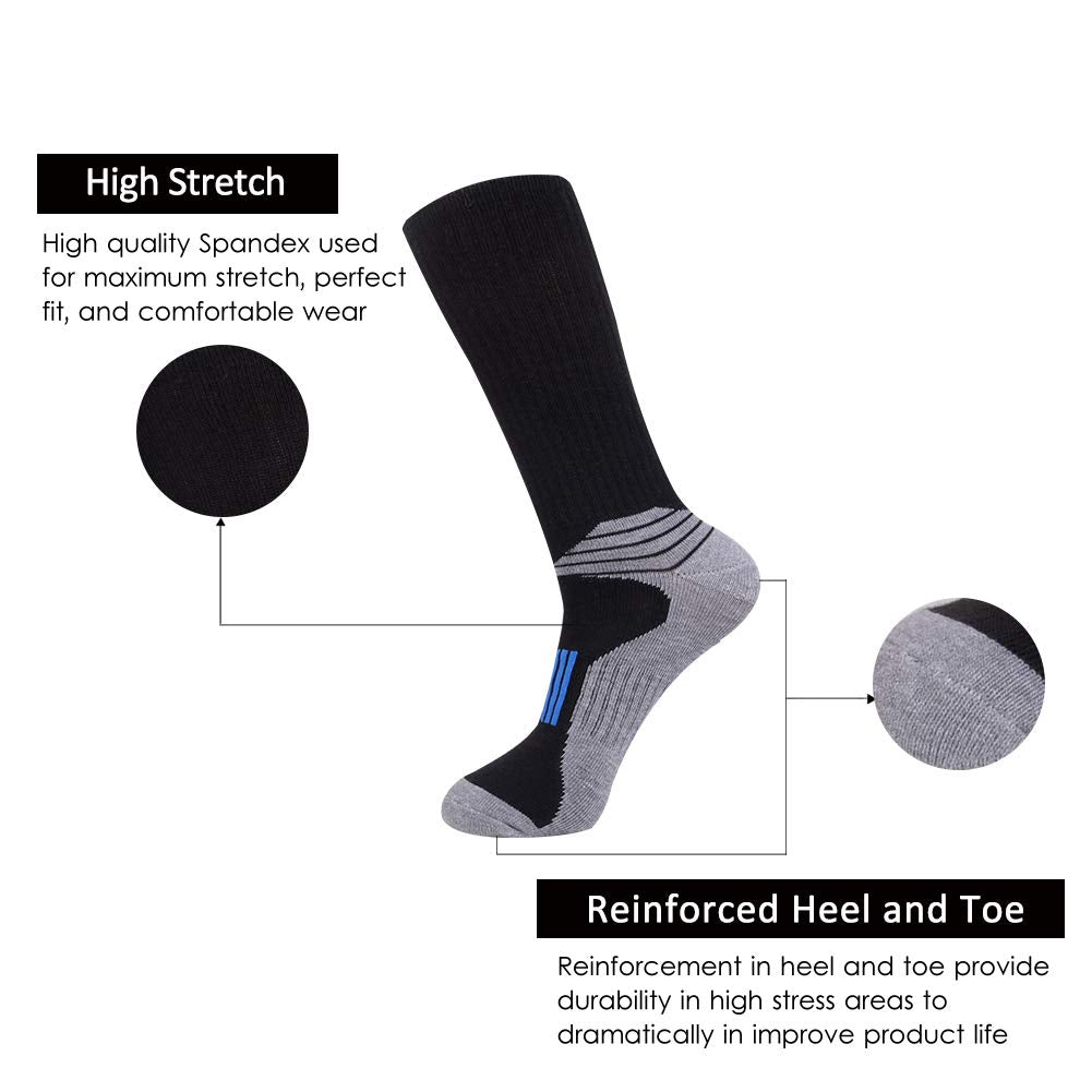 JOYNÉE Mens Athletic Performance Crew Socks for Running and Training 6 Pack,Black,Sock Size:10-13