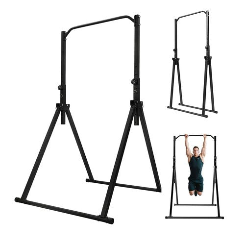 JLYNOWPT Power Tower Pull Up Bar Station Foldable Pull Up Rack Dip Station 5.74-7.55ft Height Adjustable Home Strength Training Fitness Workout Equipment, Up to 440lbs (No double bar)