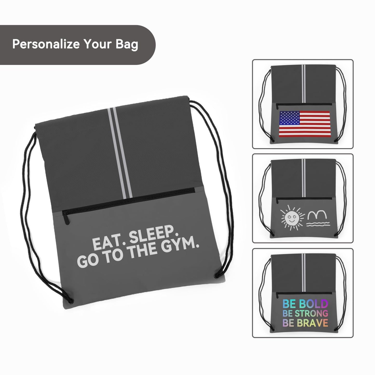 JOYNYON Drawstring Backpack Large Sports Draw String Bag for Men and Women (Urban Gray)