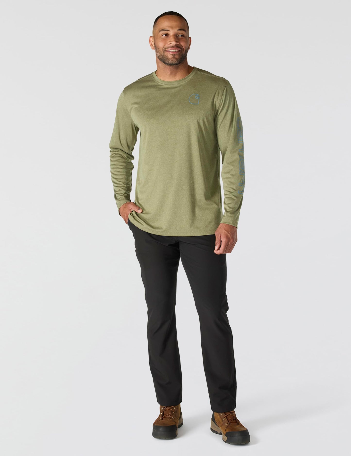 Carhartt Men's Force Sun Defender Lightweight Long-Sleeve Logo Graphic T-Shirt, Dark Bronzed Green Heather, X-Large