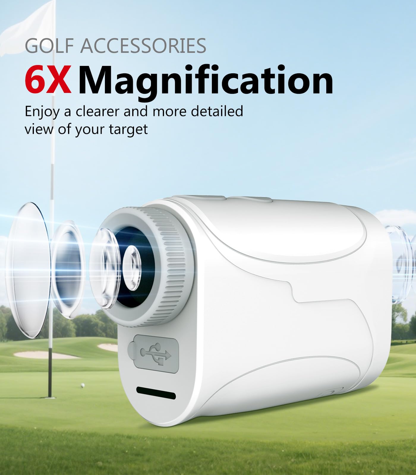 Flagfront Range Finder Golf Rangefinder with Slope, 1200 Yards Golf Range Finder, 6X Magnification, Flag Locking Vibration, Must Accessories for Golfer