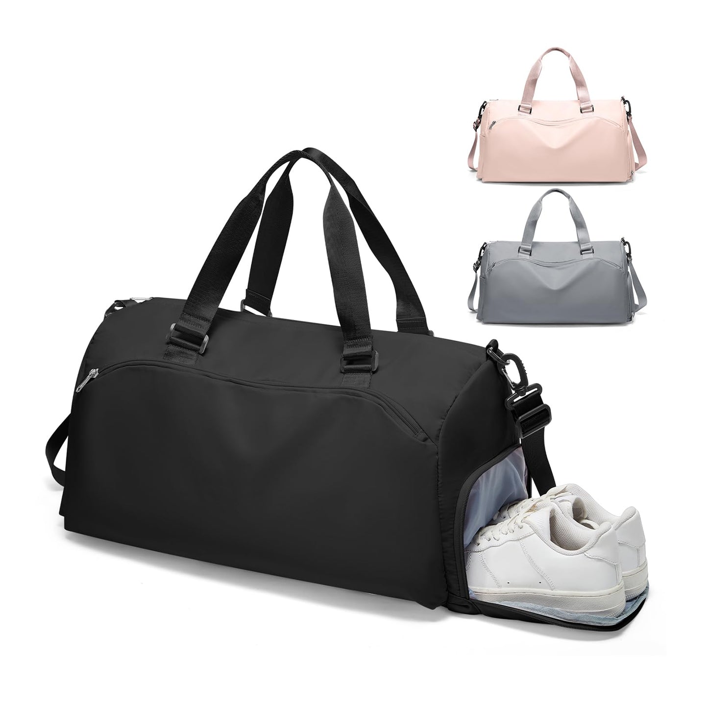 Gym Bag for Women with Shoe Compartment Lightweight Travel Duffle Bags Carry on Bag Overnight Weekender Duffel Bag with Wet Pocket Personal Item Travel Bag Tote Bag Workout Dance Bag Black