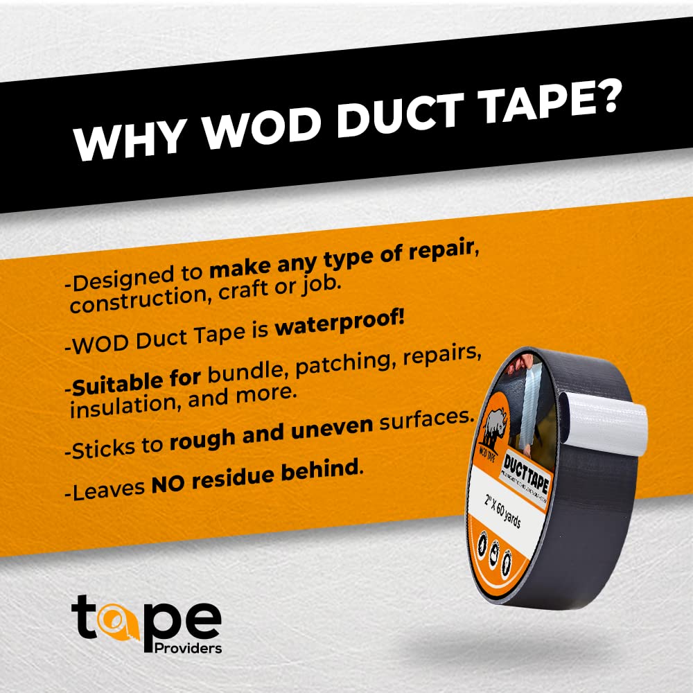 WOD DTC10 Advanced Strength Industrial Grade White Duct Tape, 1/2 inch x 60 ft. Waterproof, UV Resistant For Crafts & Home Improvement