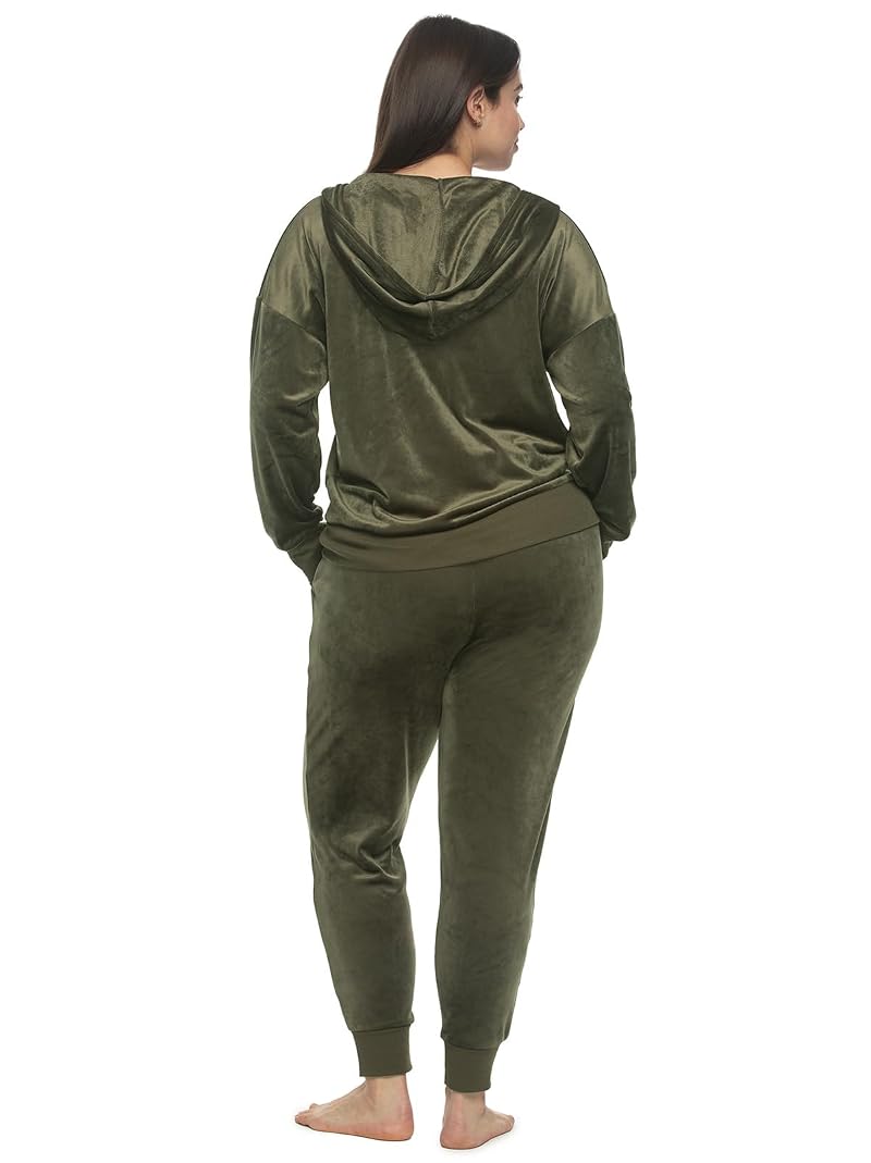Felina Womens Velour Zip Hoodie & Jogger Set - Deep Olive, Large
