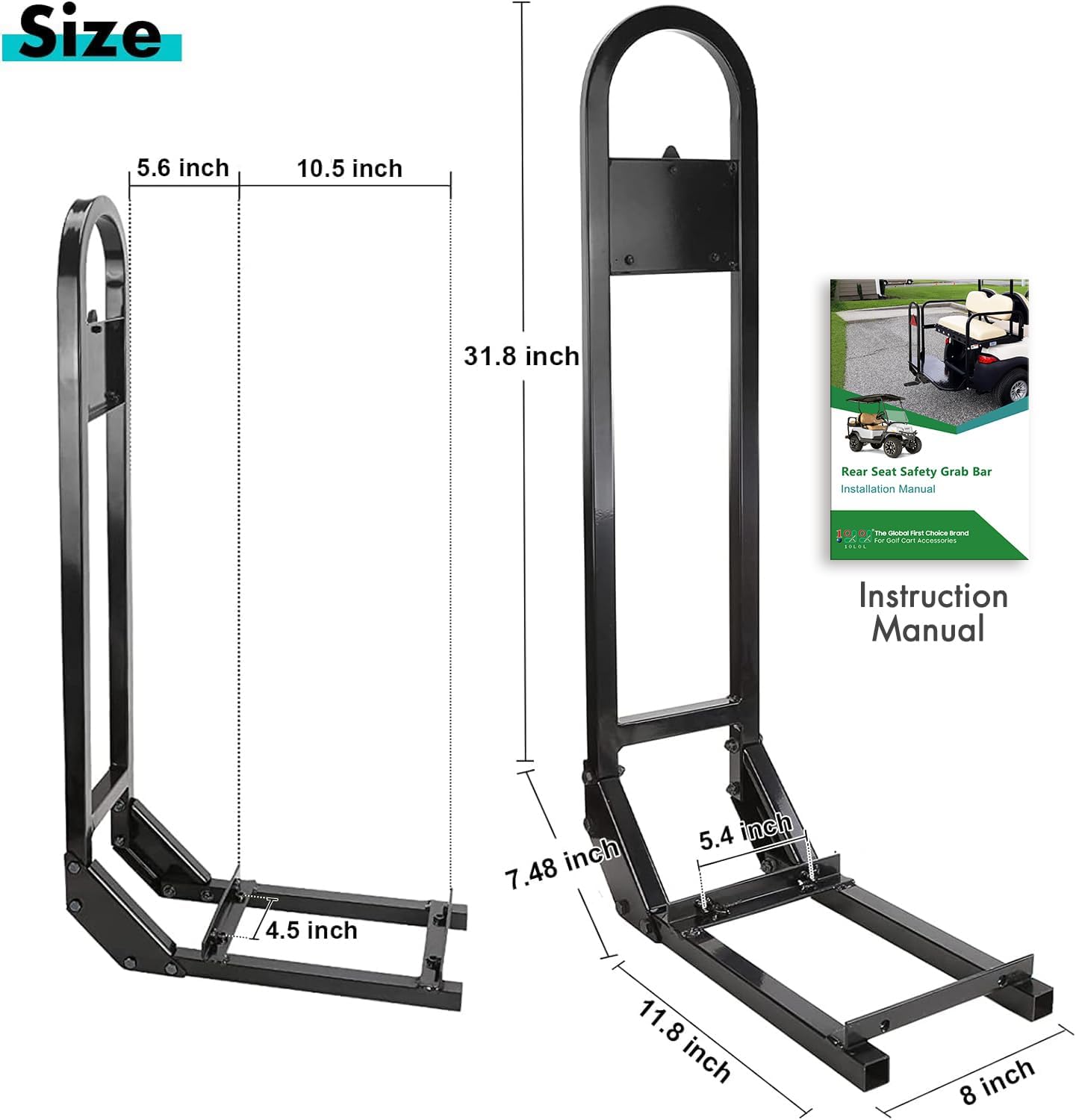 10L0L Universal Golf Cart Rear Safety Grab Bar Compatible with for Yamaha Club Car EZGO (2+2) /(4+2) Passenger Golf Cart