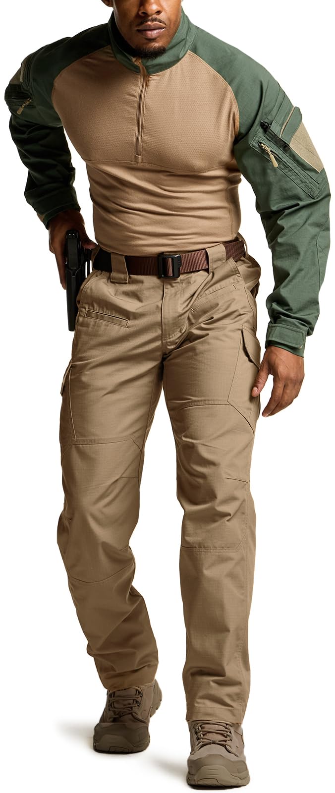 CQR Men's Tactical Pants, Water Resistant Ripstop Cargo Pants, Lightweight EDC Work Hiking Pants, Outdoor Apparel, Raider Cougar, 34W x 34L