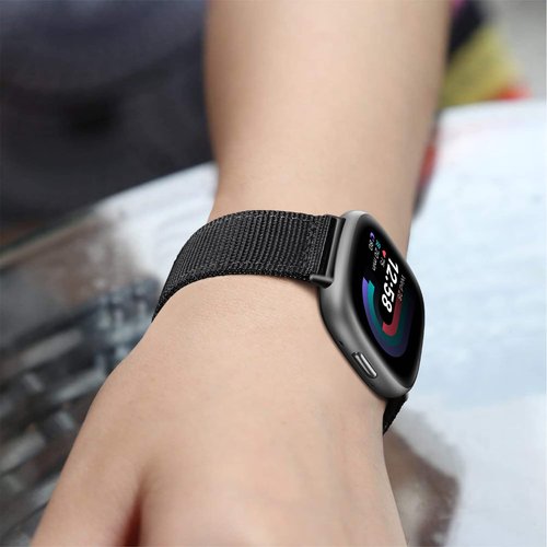Fintie Band Compatible with Fitbit Versa 4 3 / Sense 2 1, Soft Woven Nylon Sport Replacement Strap Wrist Bands, Black