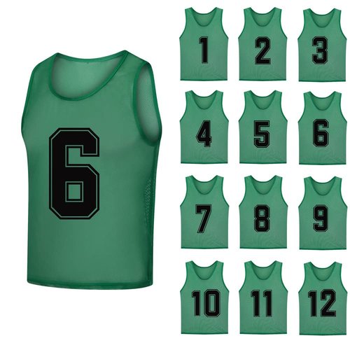 SHIJIXING 12 Packï¼?-12ï¼?Numbered Pinnies/Soccer Training Bibs/Basketball Jerseys for Kids,Youth and Adults (XL, 1-12 Grass Green)