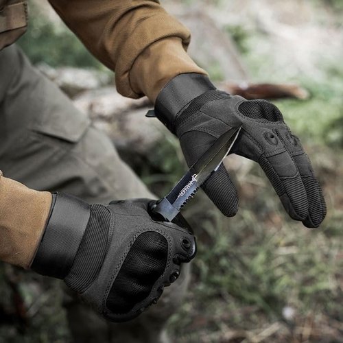AlloTemlass Tactical Hard Knuckle Gloves | Touchscreen Fingers, Impact Protection, Breathable | Durable for Shooting, Hunting, Outdoor Work-Black, Large
