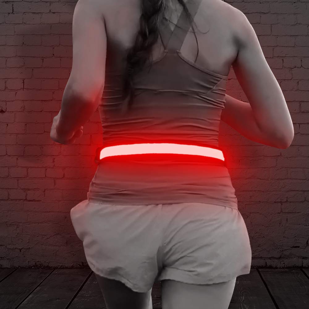 BSEEN LED Running Waist Belt - USB Rechargeable Reflective Glowing LED Waistband, Flashing Safety Light Belt for Runners, Joggers, Walkers, Pet Owners, Cyclists (Red)