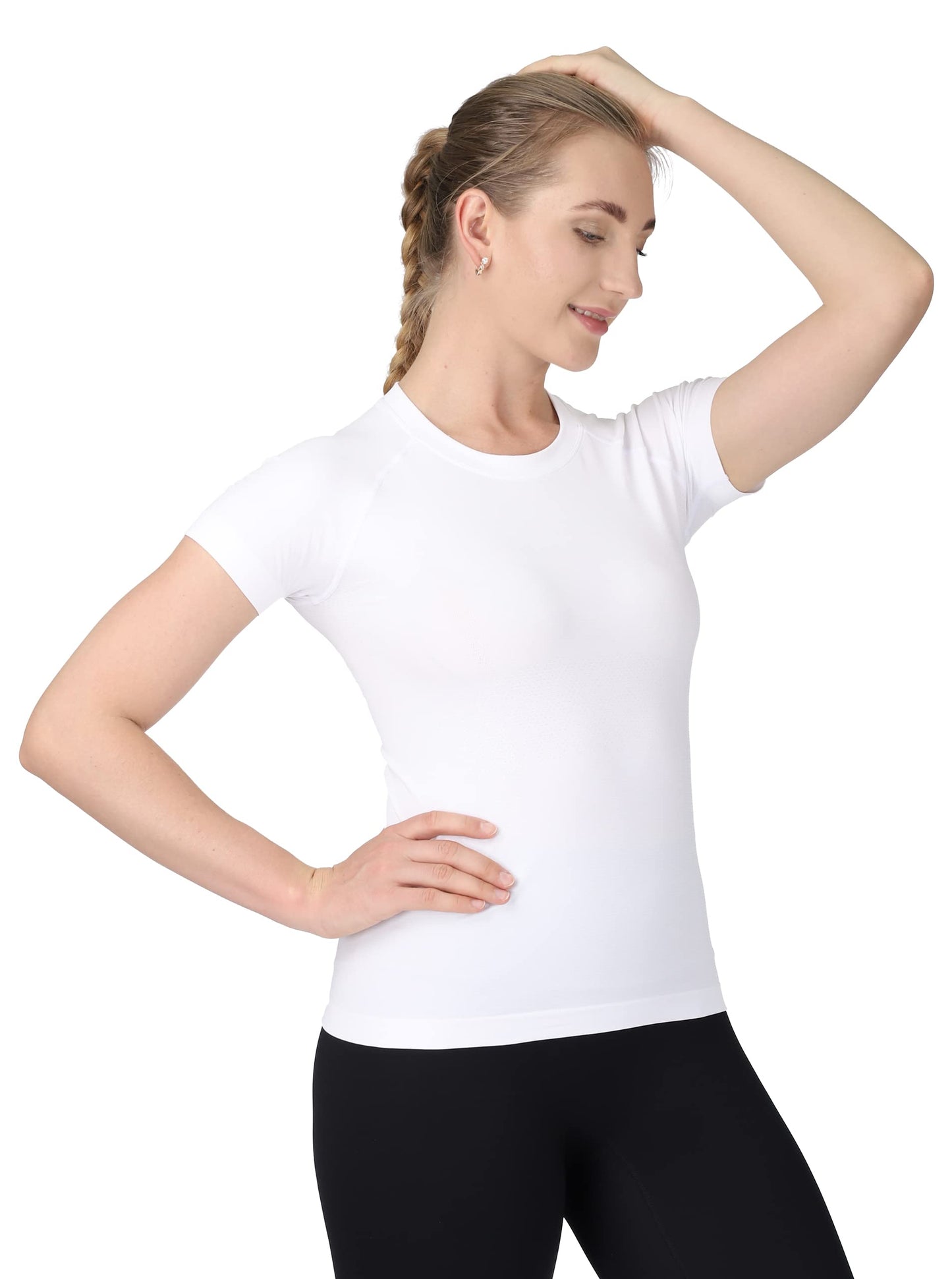 MathCat Seamless Workout Tops for Women Short Sleeve Yoga Running Shirts,Breathable Athletic Compression Shirt Women XS-XL White
