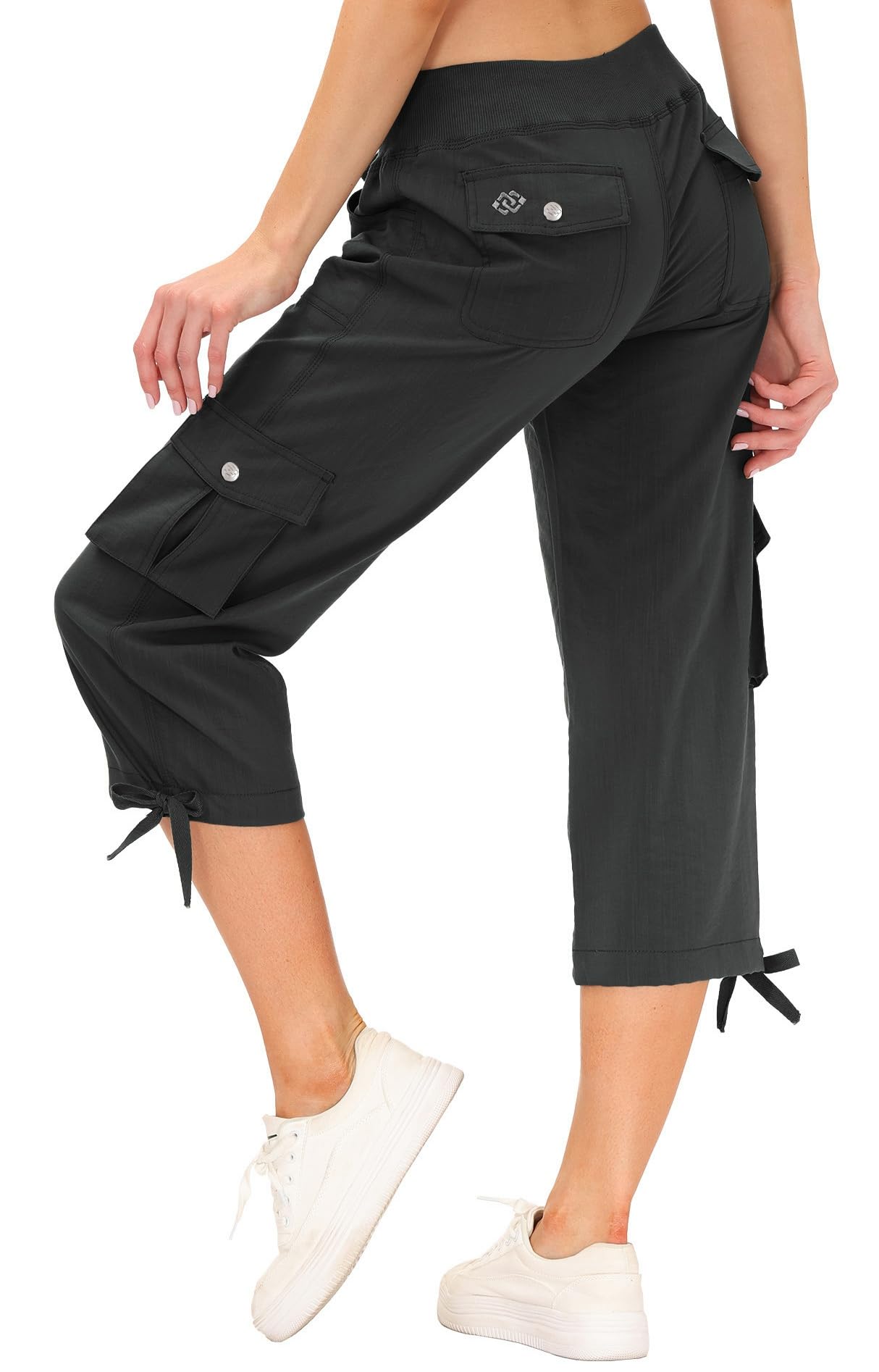 MoFiz Womens Capris with Pockets Loose Fit Casual Capri Pants Dressy Lightweight Ladies Baggy Cargo Pants for Hiking Dark Grey XL