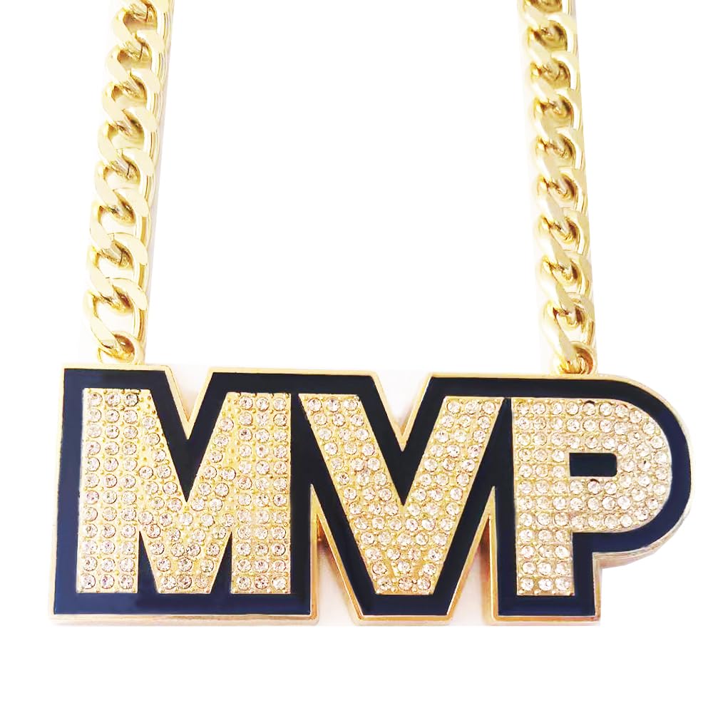 guancrown MVP Necklace Chain Medal, Gold MVP Pendant Award Winner Prize Trophy Award Necklace For Adults Player Team Football Soccer Baseball Basketball Softball Fantasy Football Chain (gold)