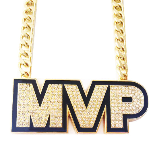 guancrown MVP Necklace Chain Medal, Gold MVP Pendant Award Winner Prize Trophy Award Necklace For Adults Player Team Football Soccer Baseball Basketball Softball Fantasy Football Chain (gold)