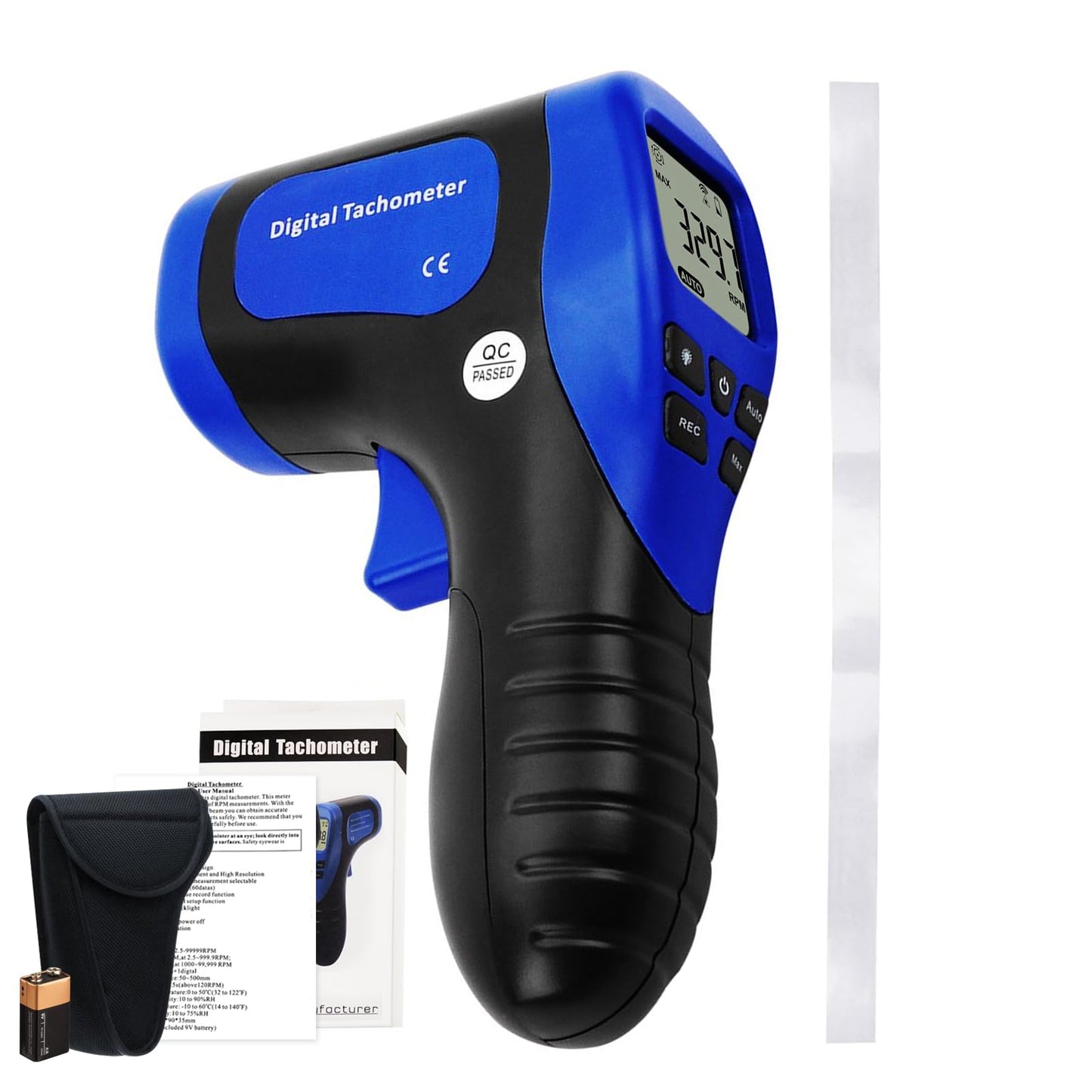 Laser Photo Tachometer Motor Speed Gauge Tester Non-Contact RPM Meter Motor Speed Gauge Gun - Accurate RPM Measurement with Rotational Record (Digital Tachometer)