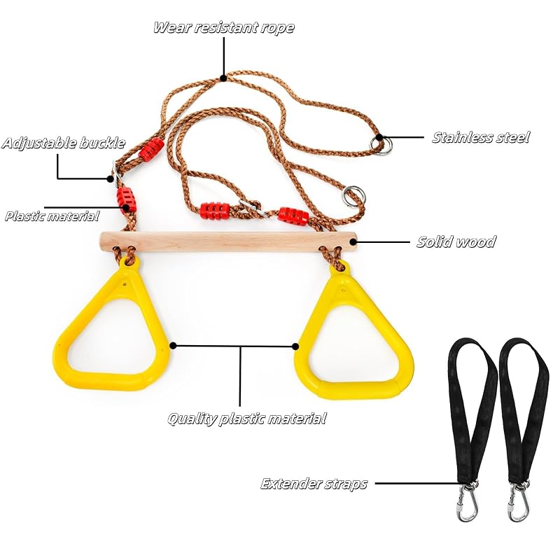 Covzoe Trapeze Bar Swing Set Attachment 16in Wood with 39-67in Rope
