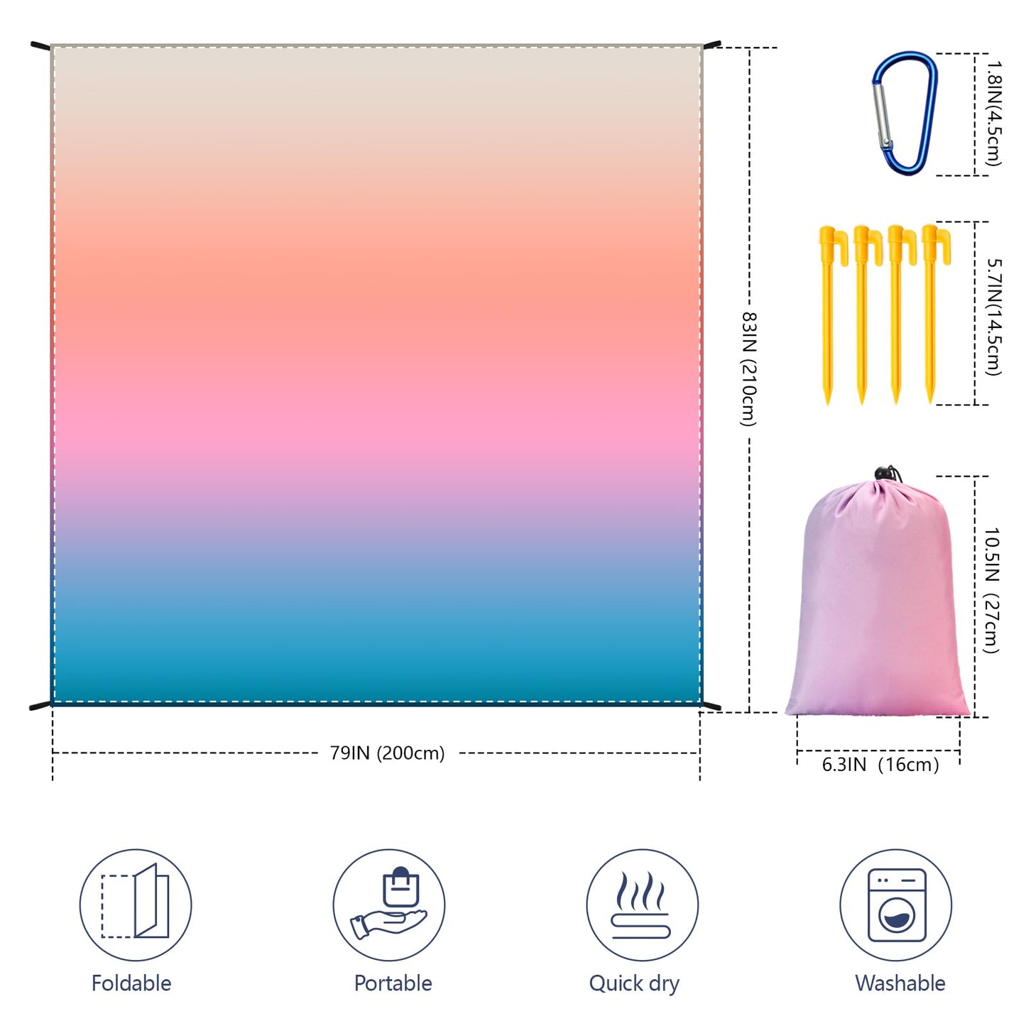 AISPARKY Beach Blanket Waterproof Sandproof Extra Large, Oversized Beach Mat, Quick Drying&Compact&Lightweight, Picnic Blankets Vacation Essentials for Outdoor Beach Camping (79" X 83" (4 Person))