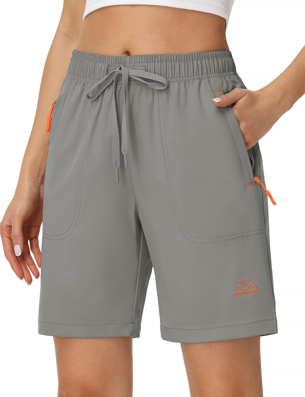 Rdruko Women's Hiking Shorts 8" Quick Dry Lightweight Water Resistant Outdoor Travel Shorts with Pockets, Light Gray, XL