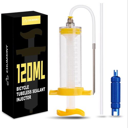 CHUMXINY Tubeless Sealant Injector,120 ML Tire Sealant Injector with Push-in Metal Connector for Presta Schrader Valve