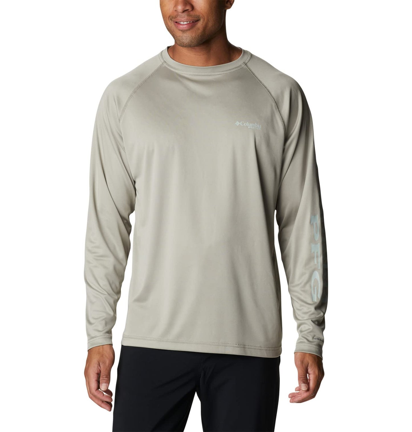 Columbia Men's Terminal Tackle Long Sleeve Shirt, Safari/Cool Green Logo, X-Large Tall