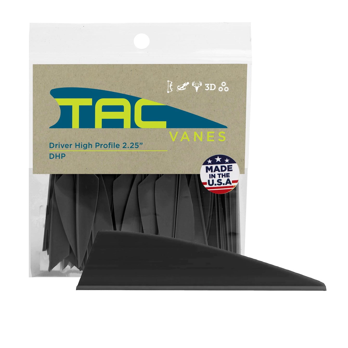 TAC Vanes Driver High Profile 2.25" Arrow Vanes, Black 100 Pack, Archery Fletching Vanes for Arrows, Durable Bonding Design, Built for Stable Flight in Hunting & Target Shooting