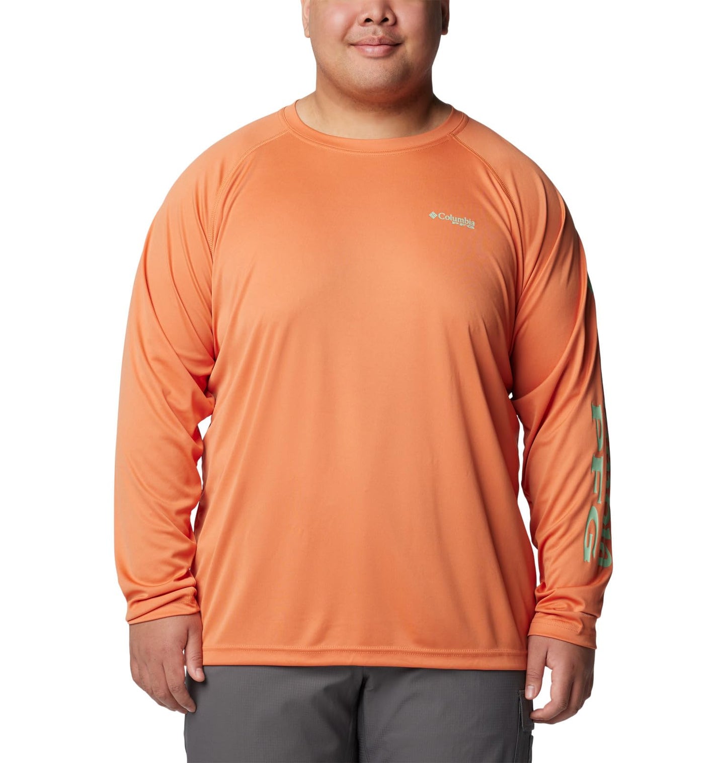 Columbia Men's Terminal Tackle Long Sleeve Fishing Shirt, Dusty Orange/New Mint Logo, 4X Tall