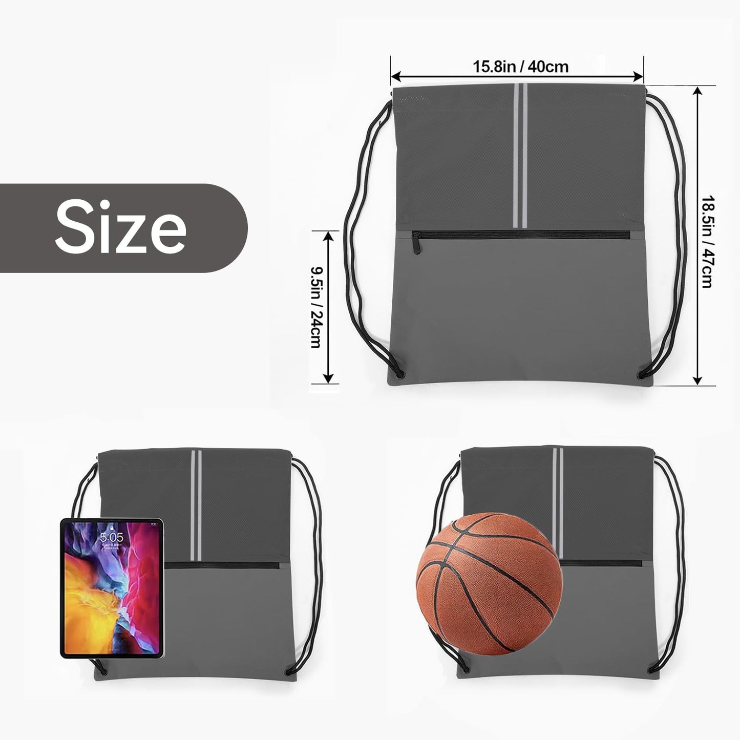 JOYNYON Drawstring Backpack Large Sports Draw String Bag for Men and Women (Urban Gray)