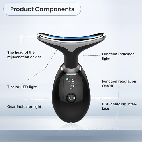Red Light Therapy for Face, Face and Neck Massager, Wrinkle Remover with Red Light Therapy for Skin Care, Cleansing, Rejuvenating, and Smoothing (Black)
