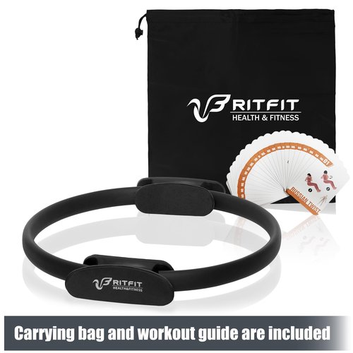 RitFit Pilates Ring Circle - 14 Inch Magic Fitness Circle for Toning Inner & Outer Thighs, Bonus Workout Guide Included (Black)