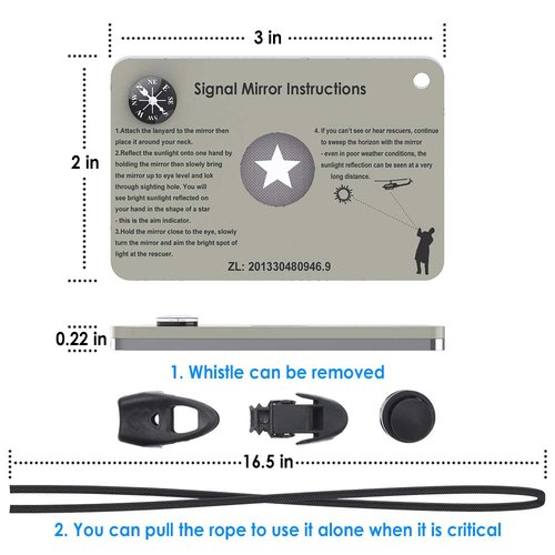 Luca Elf Aid Signal Mirror 2 x 3 Inch, Military Grade Survival Mirror, 3 in 1 Hiking Camping Mirror with Compass and Whistle for Outdoor Adventure Emergency SOS Small Mirror (1pcs)