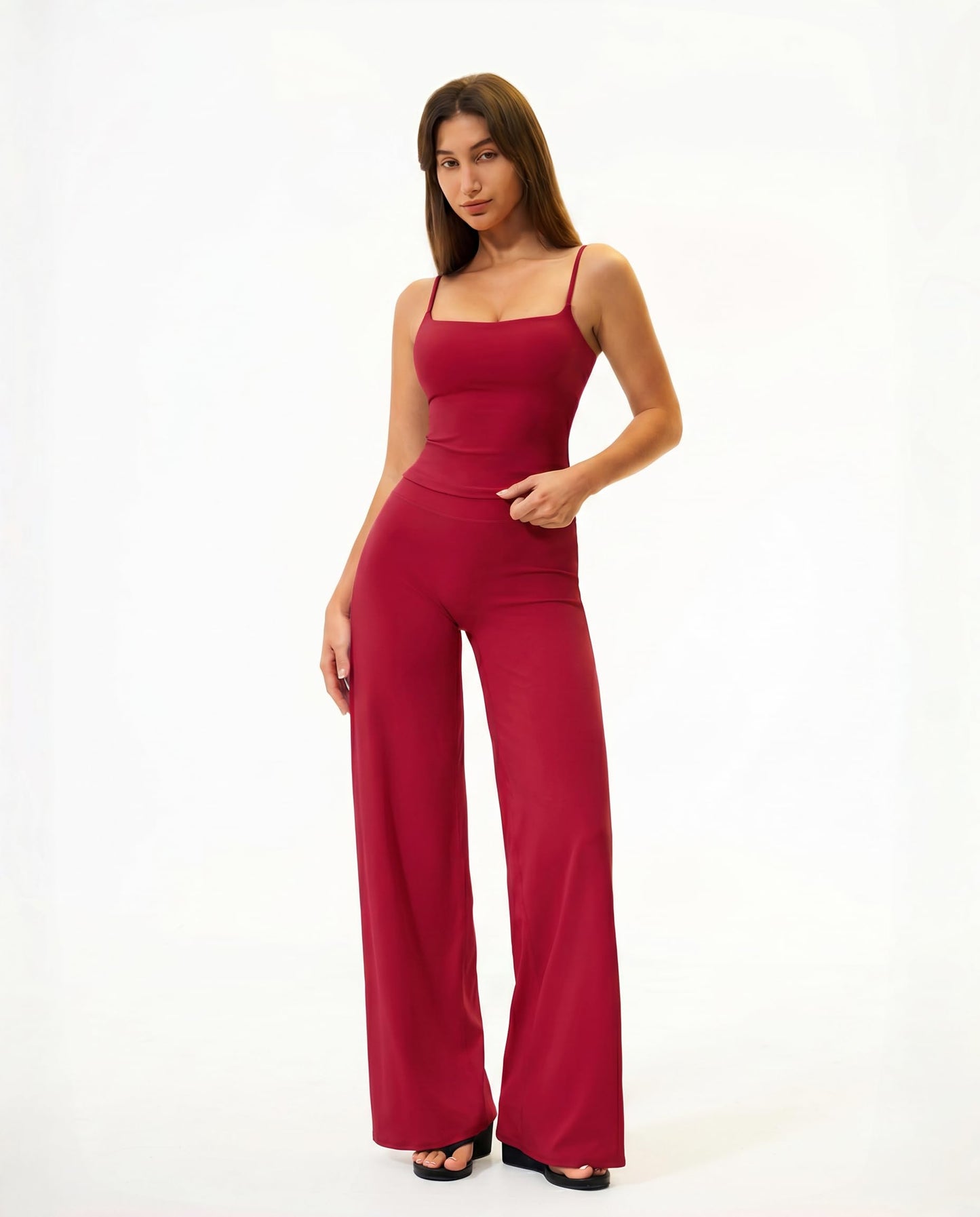 Workout Sets for Women 2 Piece Padded Spaghetti Straps Crop Tank Tops Matching Tummy Control Straight Leg Yoga Pants Pilates Outfits Two Piece Gym Sets Work Out Clothes Active Wear Ruby Red Small