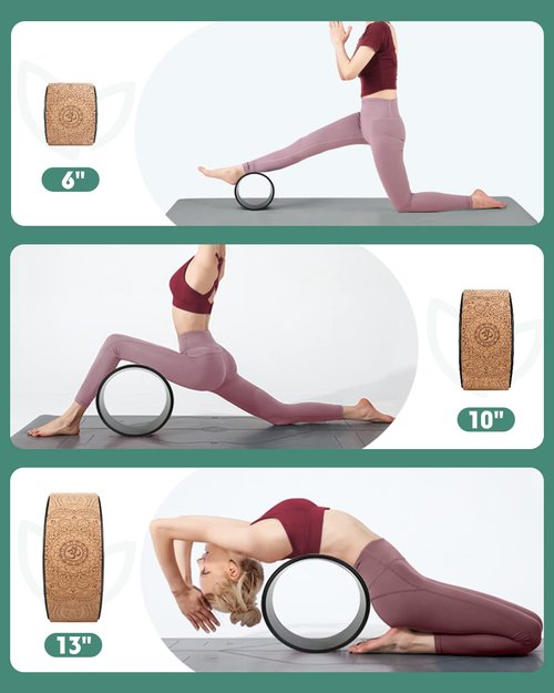 Daspom Yoga Wheel Cork, Stretching Back Roller for Improving Mobility, Non-Slip Yoga Circle Wheel for Backbends Pain Relief Massages Muscle Pilates Relaxation Balance with Resistance Bands and Bag