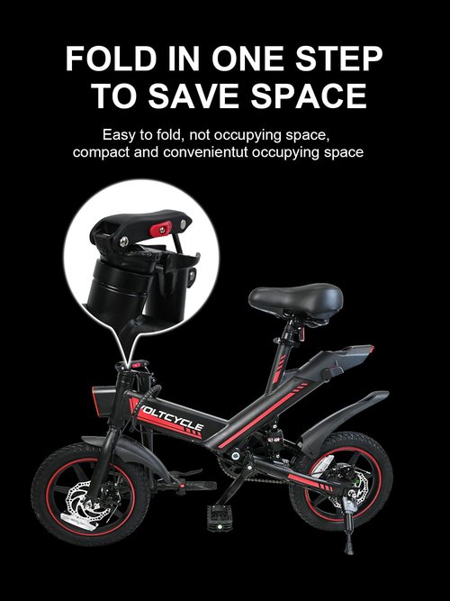 Electric Bike for Adults Teens, 14" Folding Electric Bicycle,Commuter City E-Bike with 350W Motor and 36V 10.4Ah Battery,3 Levels Assist, Dual Disc Brakes,40 Miles PAS Range Mini E Bikes (Black&Red)