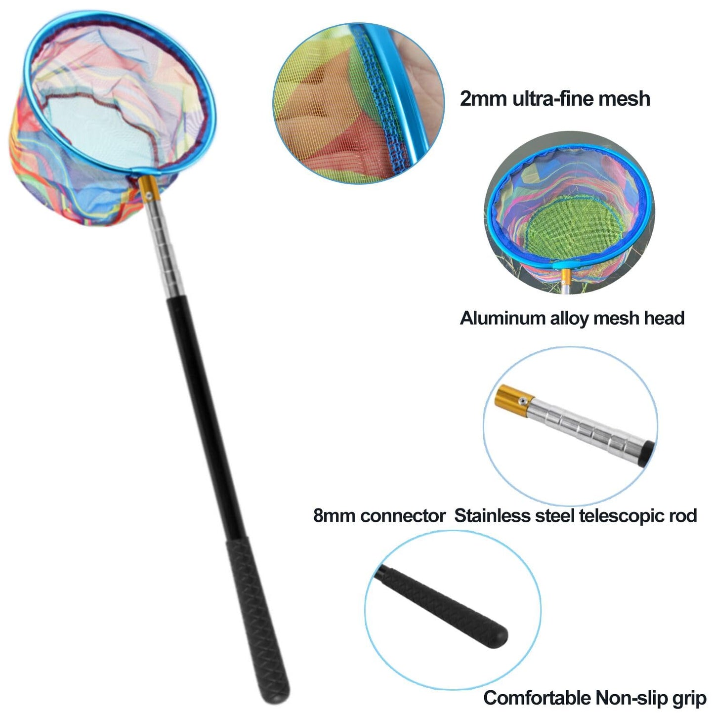 LPEIEB Fishing Nets 2 Pack Retractable Lightweight Landing Nets Stainless Steel Fishing Rod Handles Fishing Nets for Catching and Releasing Fish and Shrimp Frog Nets
