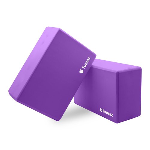 Tumaz Yoga Blocks 2 Pack with Strap Set, High Density/Lightweight EVA Foam and Non-Slip Natural Cork Blocks & Premium 8F Yoga Strap Set - E-Book Included (purple-2ps, 2PS)