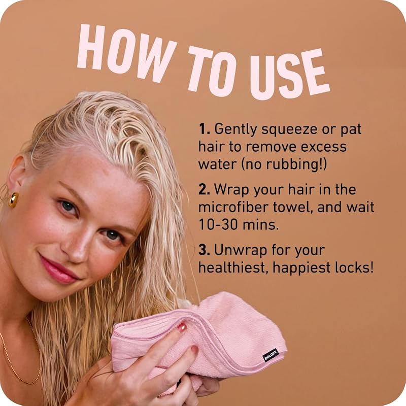Boldify Pink Quick-Dry Microfiber Hair Towel Wrap for Thin & Curly Hair – Women